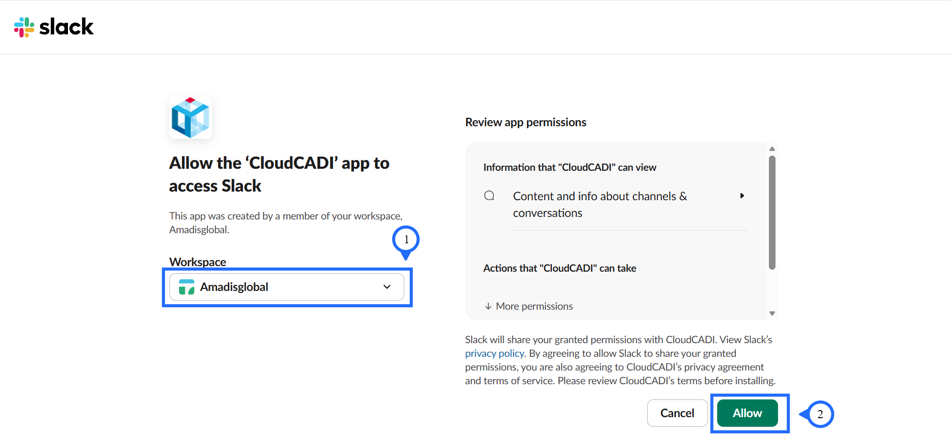 CloudCADI Access Slack