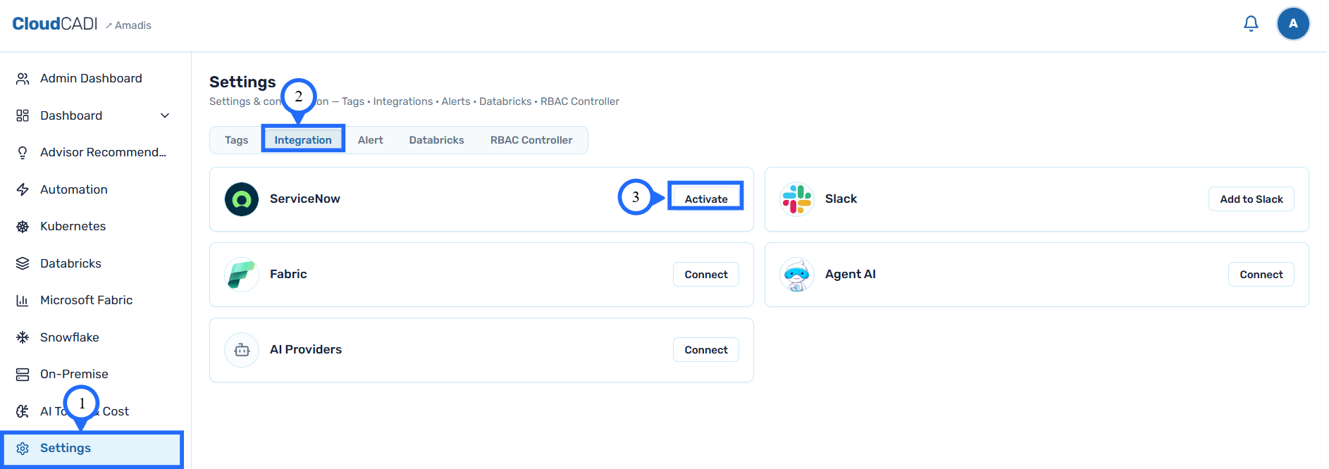 CloudCADI ServiceNow activate