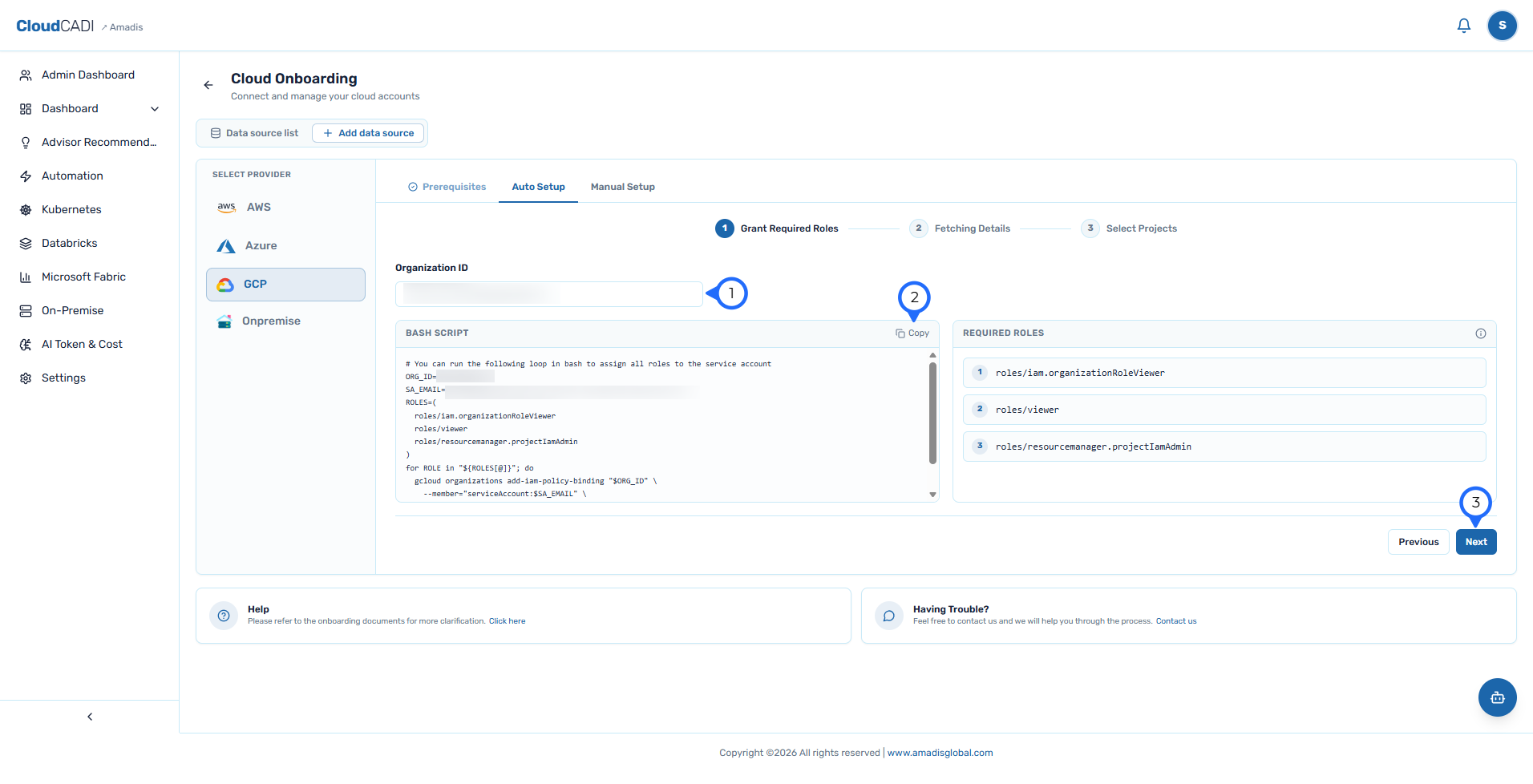 Grant required roles via CLI or manually