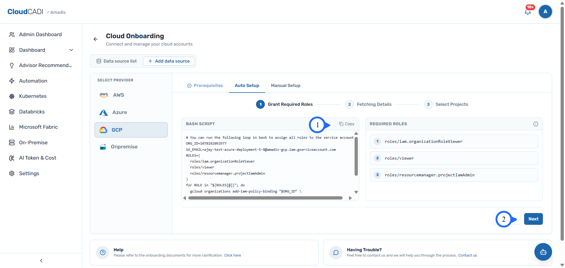 Grant required roles via CLI or manually