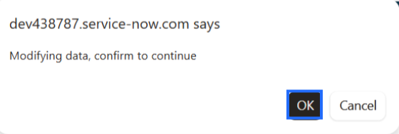 CloudCADI ServiceNow confirm popup