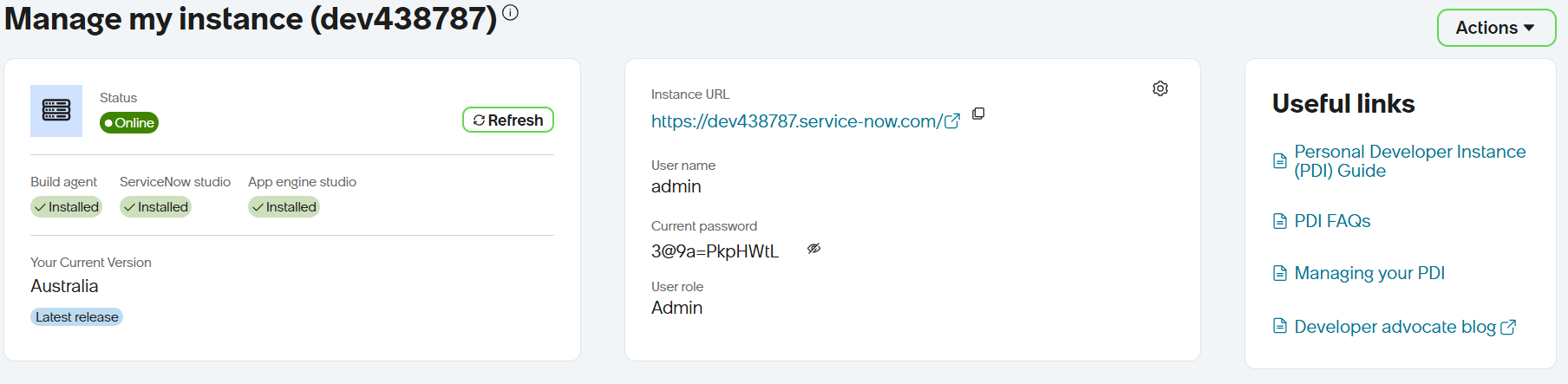 CloudCADI ServiceNow credentials