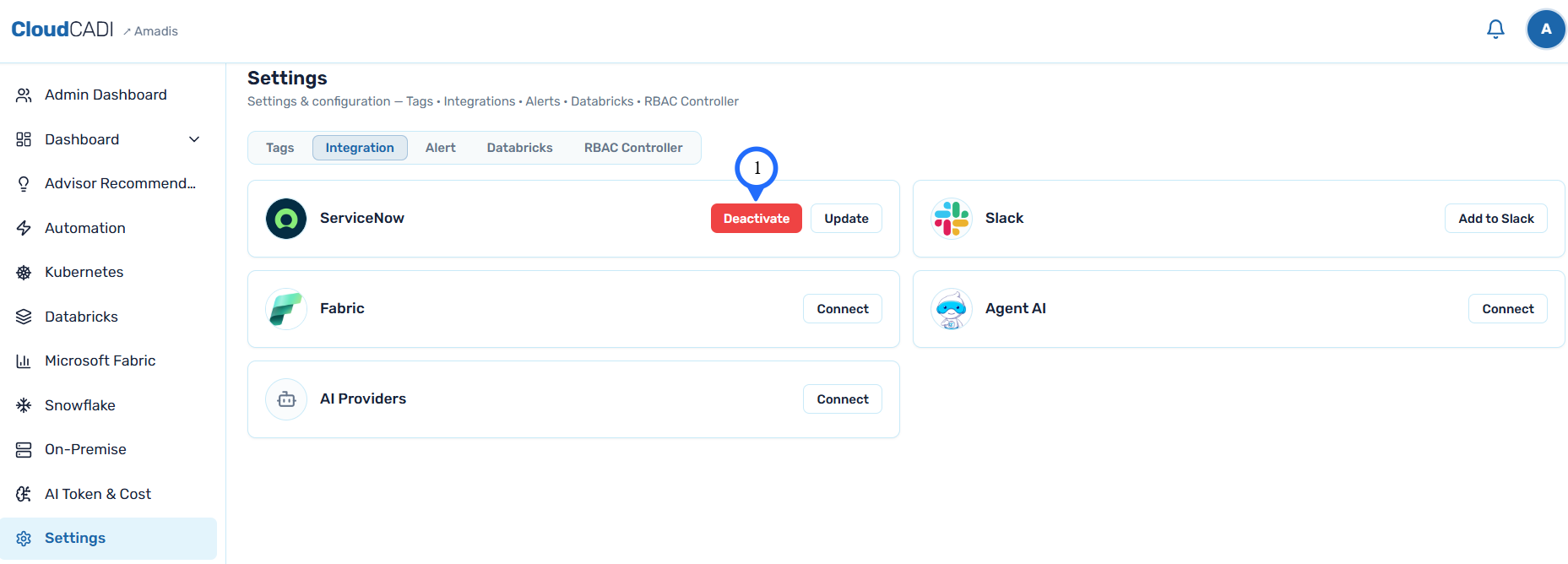 CloudCADI ServiceNow deactivate