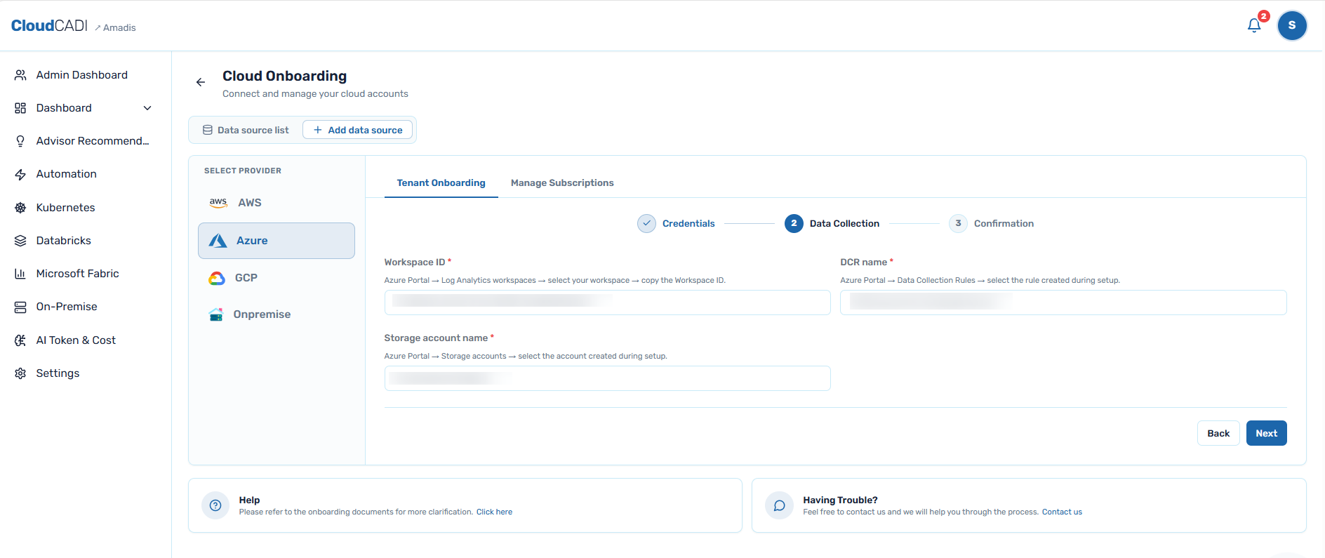 Azure data collection step
