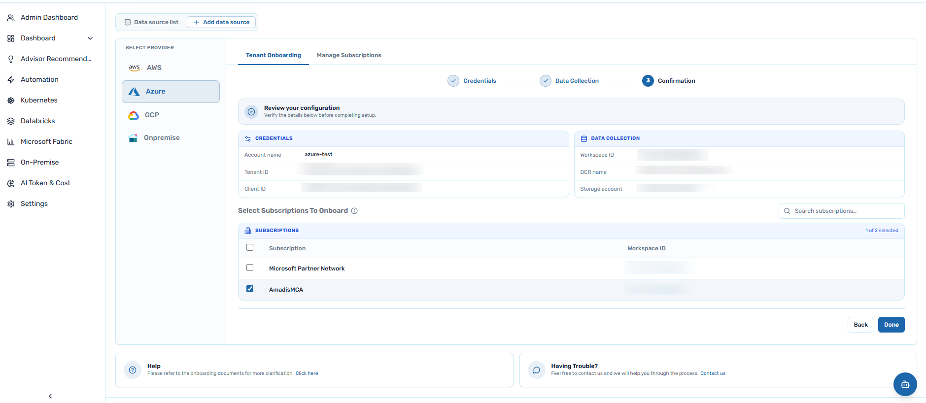 Azure confirmation step