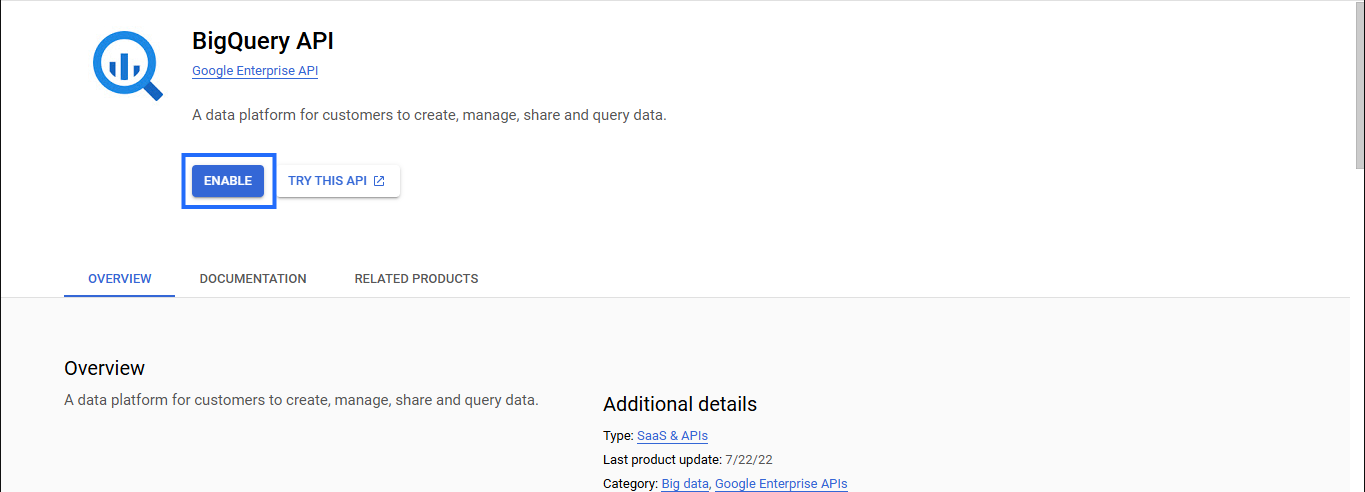 Enable bigquery