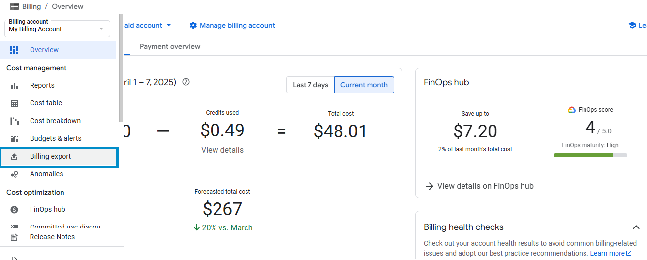 Go to billing export