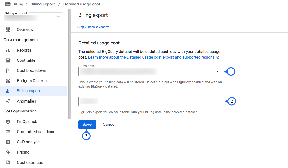 Detailed usage cost