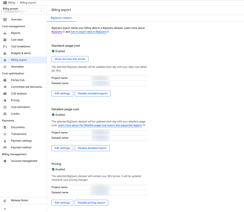 Billing export