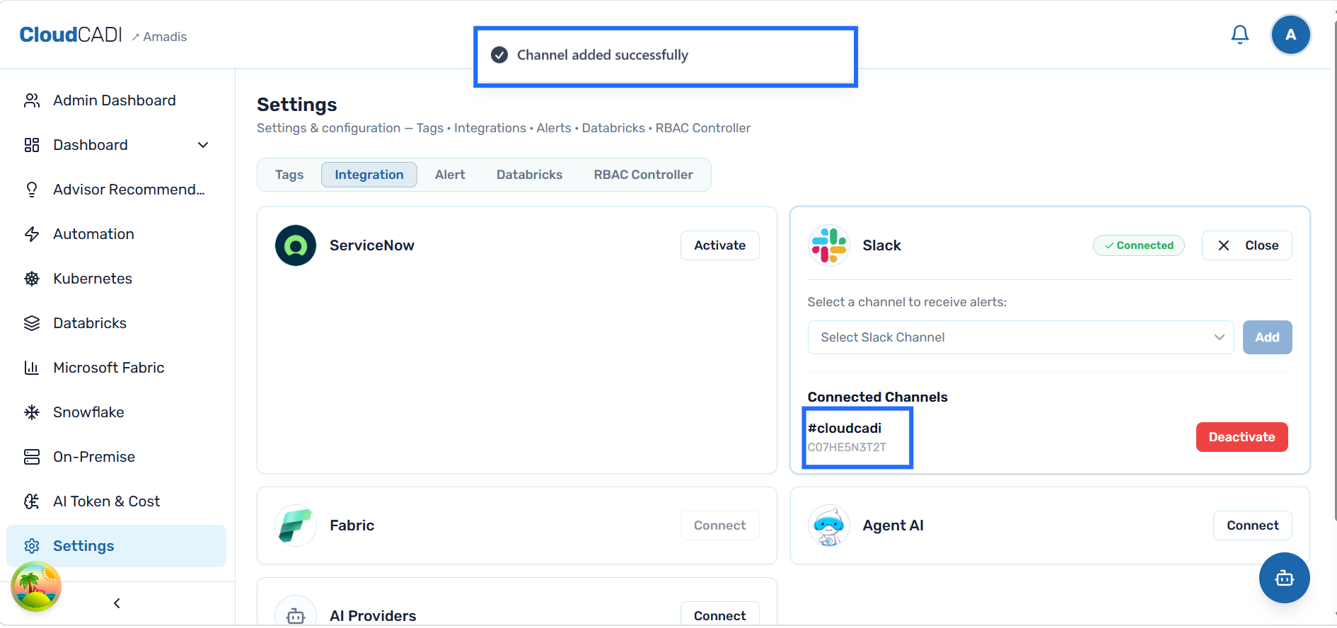 CloudCADI Selected Slack channel