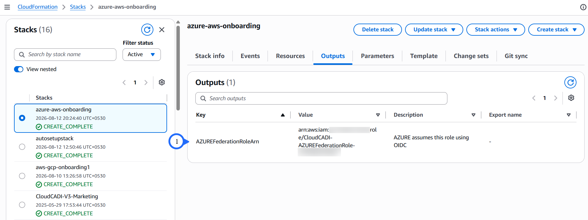 Copy the Role ARN from the stack outputs