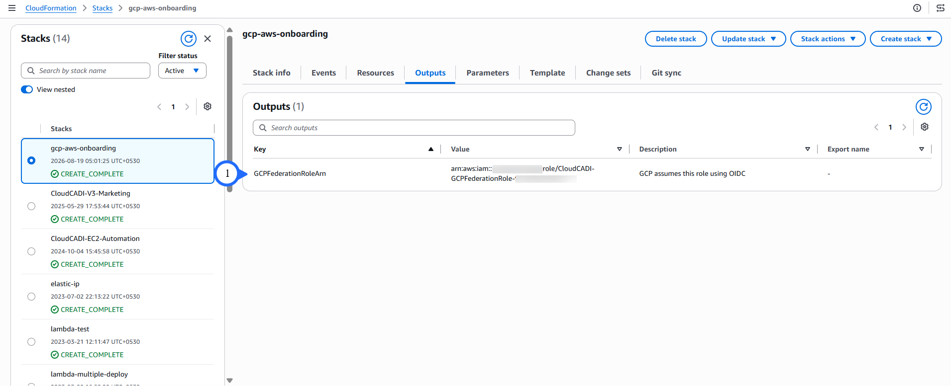 Copy the Role ARN from the stack outputs