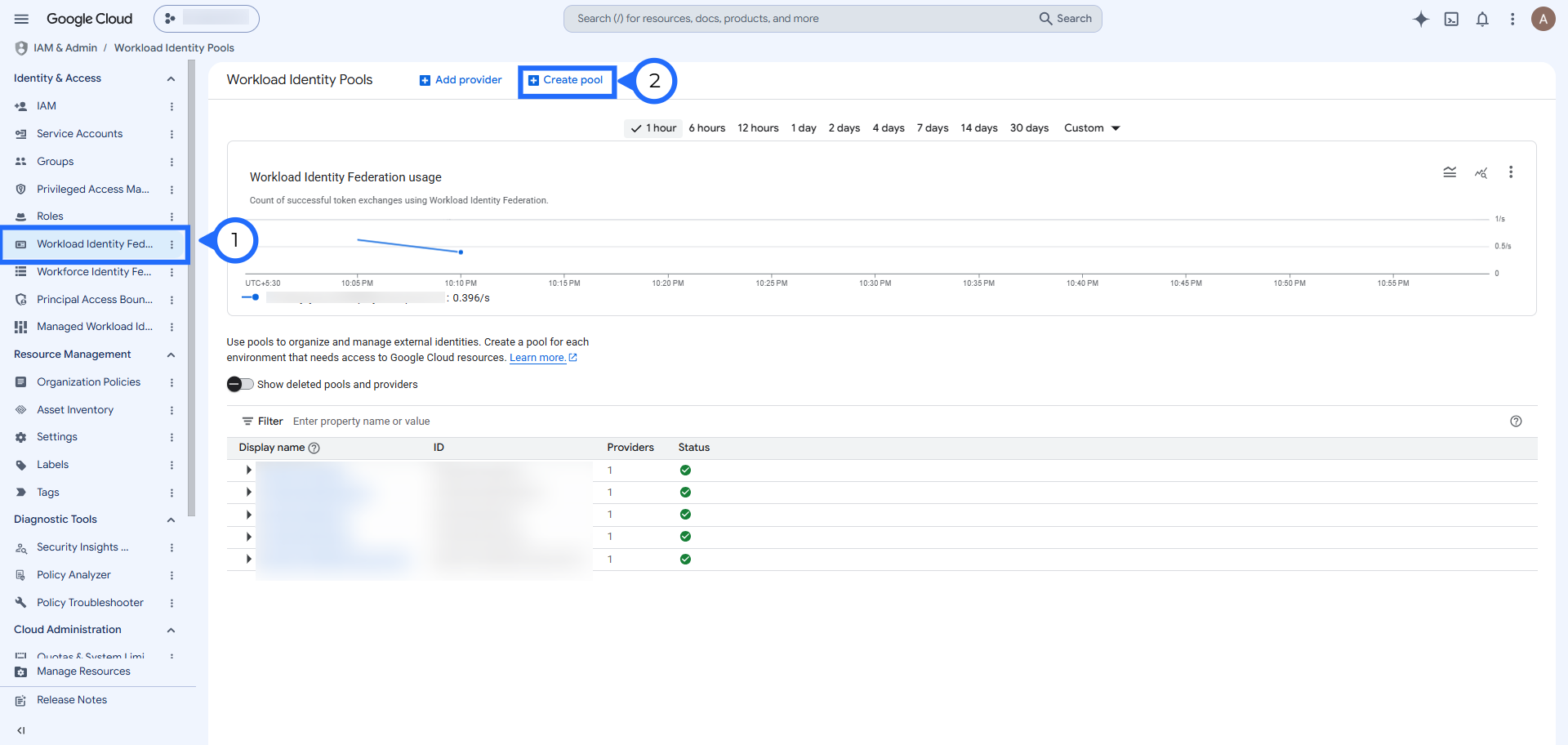 Open Workload Identity Federation and create a pool