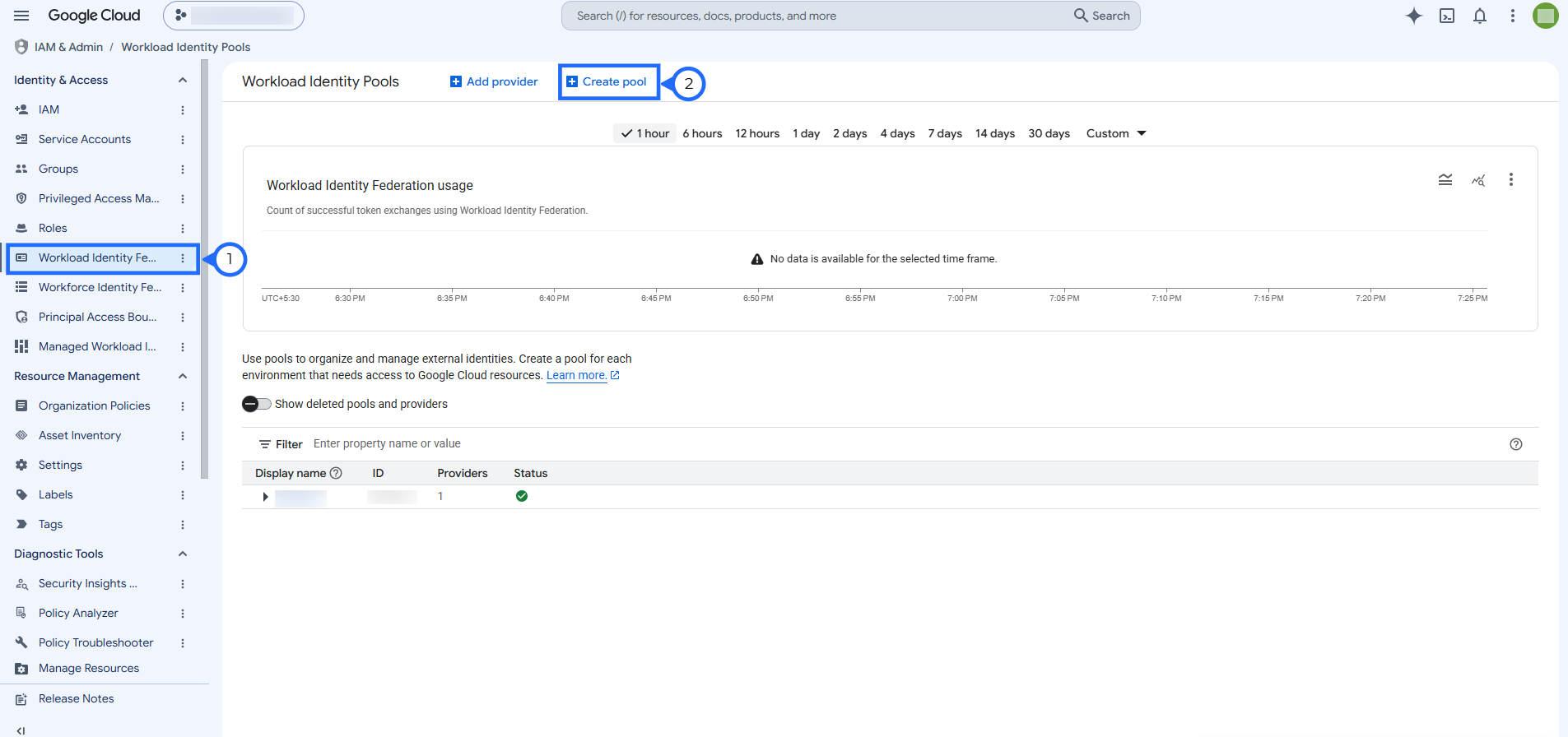 Open Workload Identity Federation and create a pool