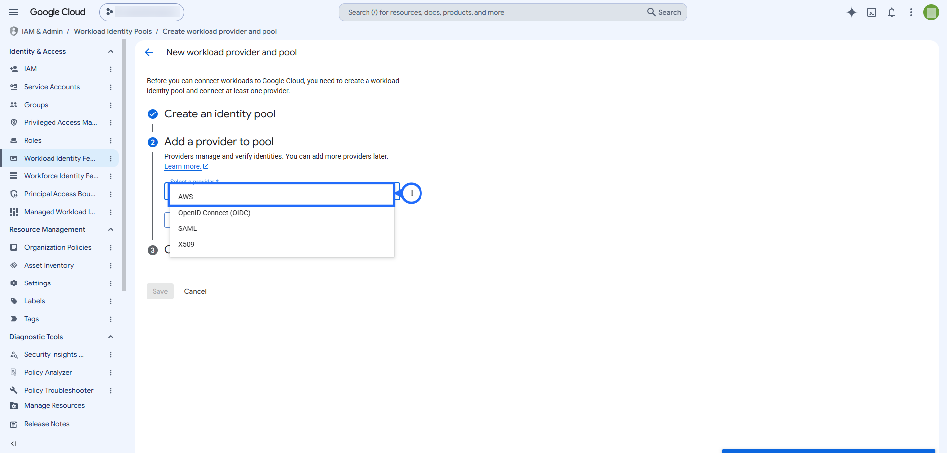 Select AWS as the provider