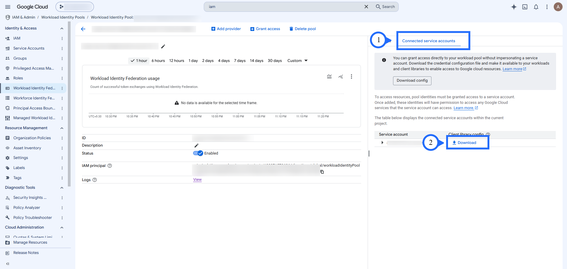 Open Connected service accounts and click Download