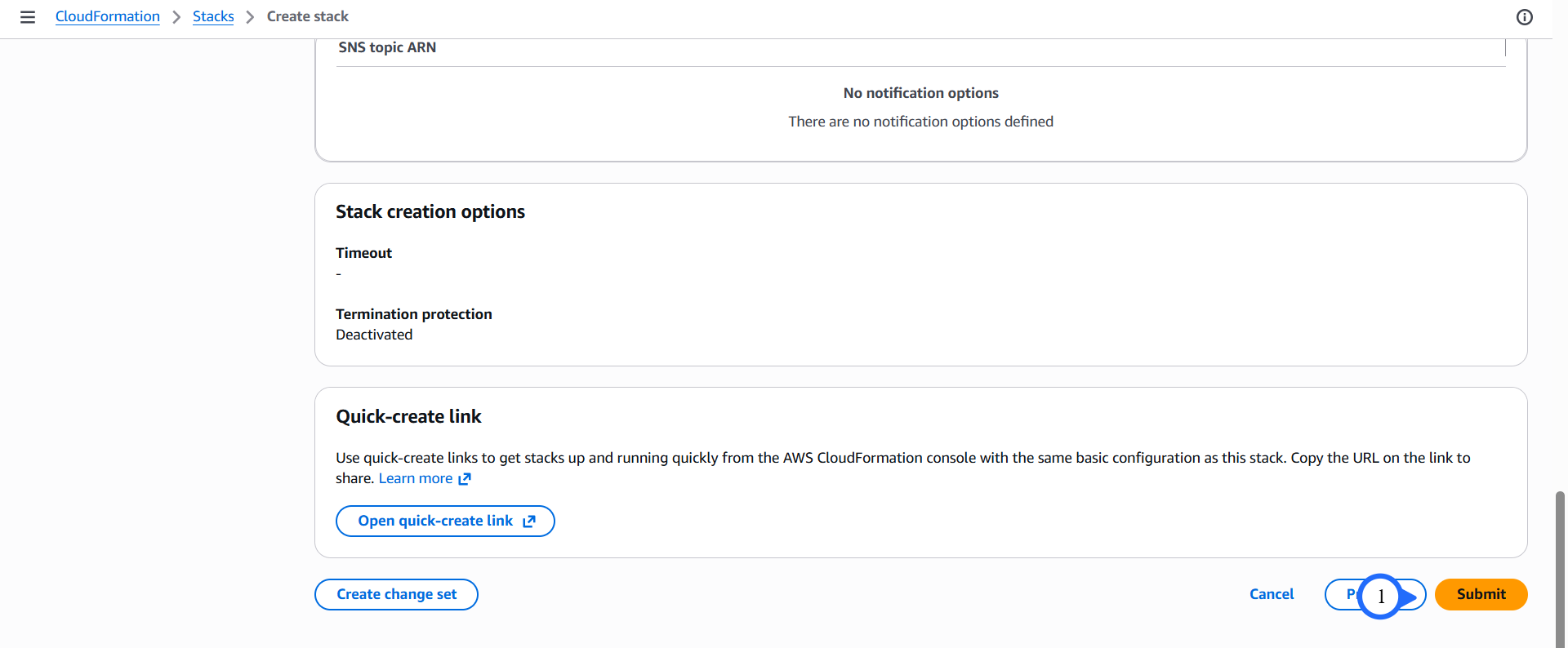 Review and submit the stack