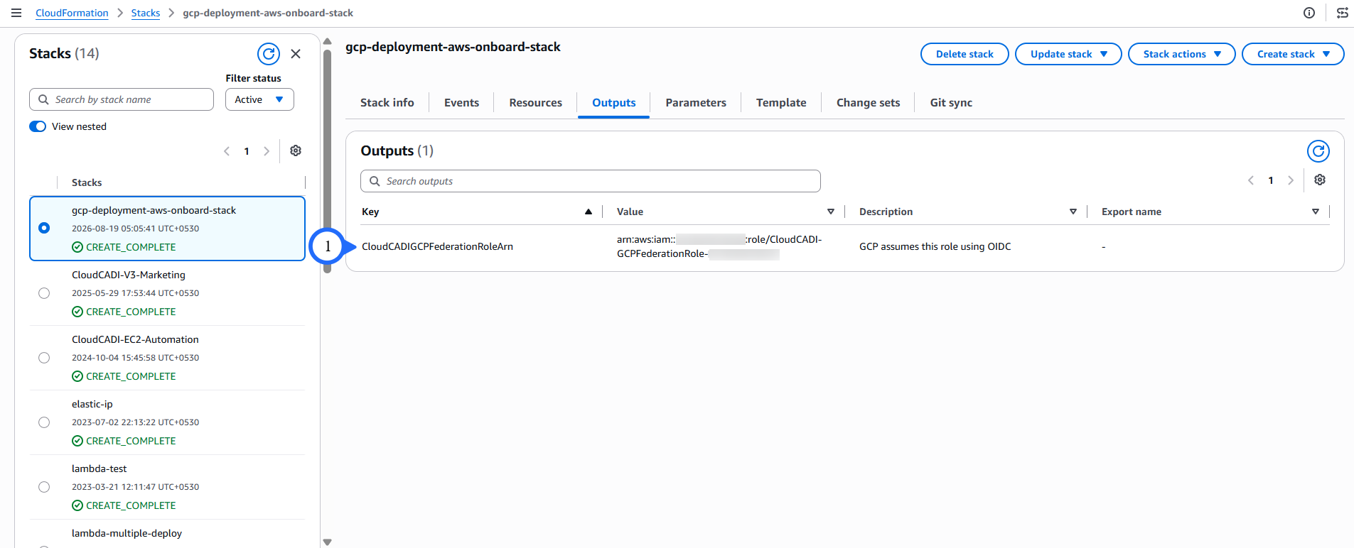Copy the Role ARN from the stack outputs