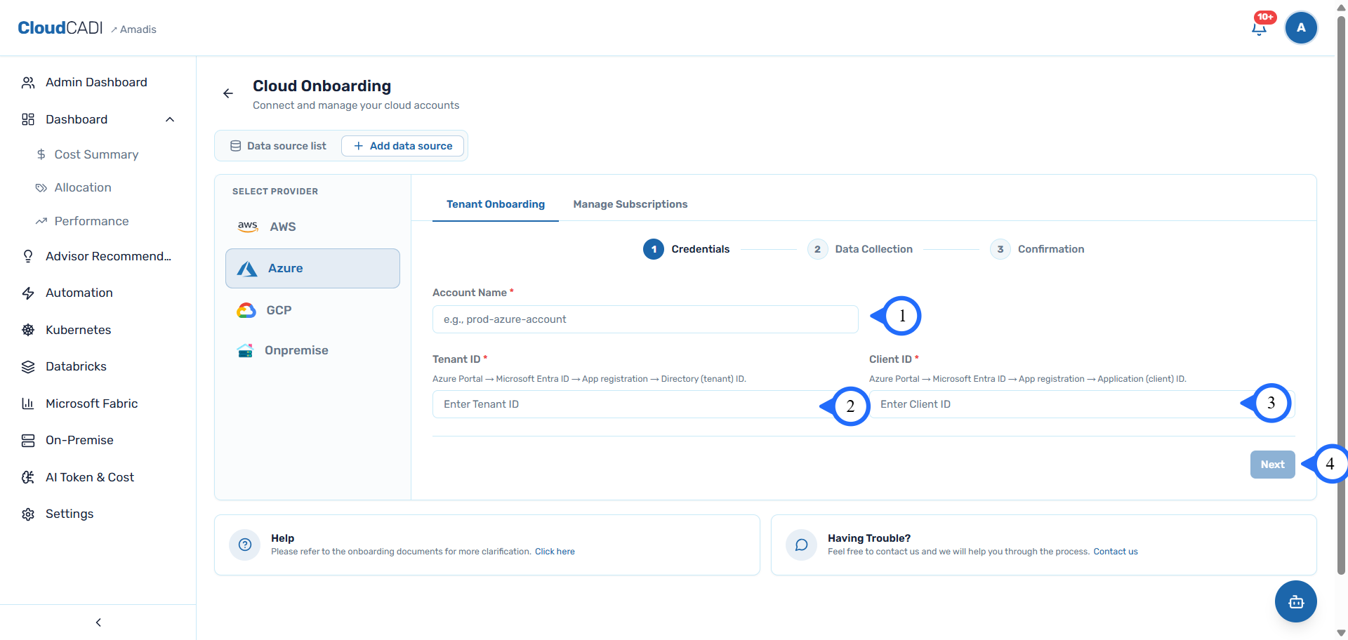 Enter account details