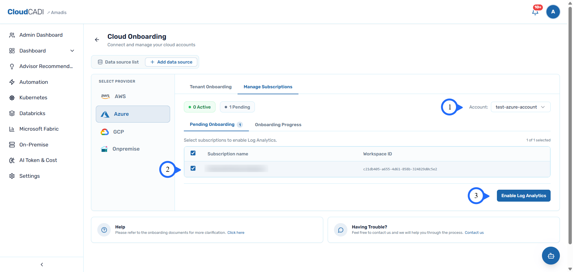 Enable Log Analytics for a subscription