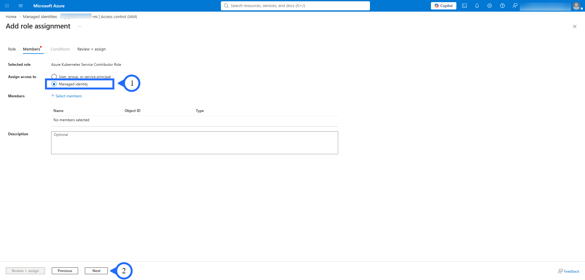 Choose Managed identity