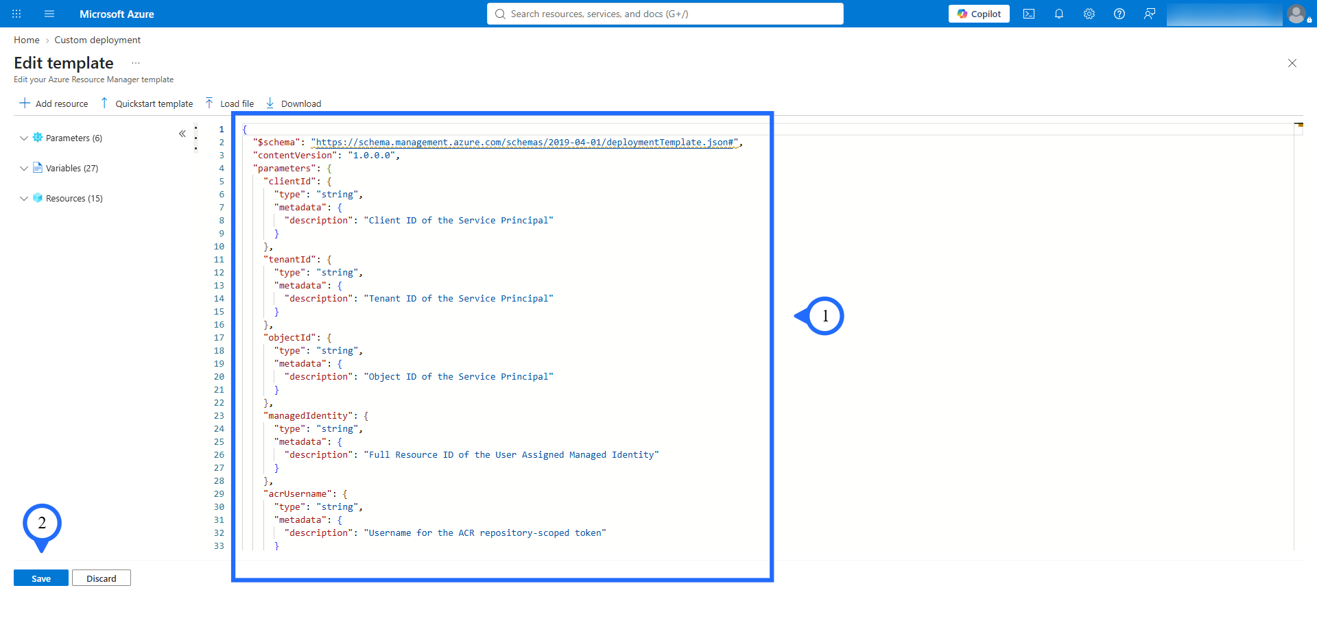 Custom template JSON