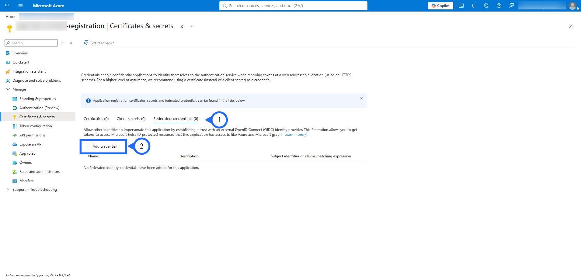 Open Federated credentials and add a credential