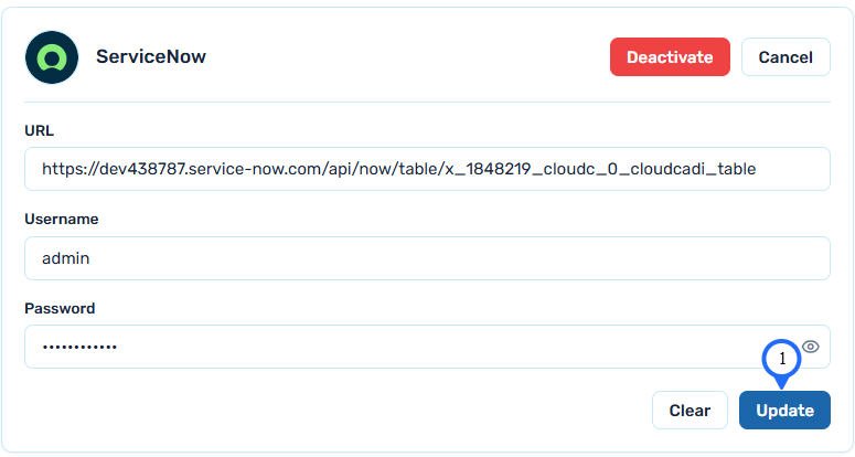 CloudCADI ServiceNow update confirm